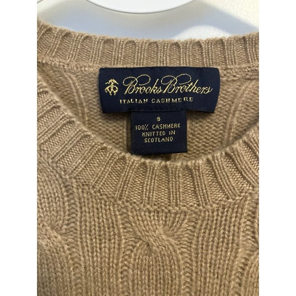 Brooks Brothers 100% Italian Cashmere Cable Knit Sweater Womens Small Brown Tan
